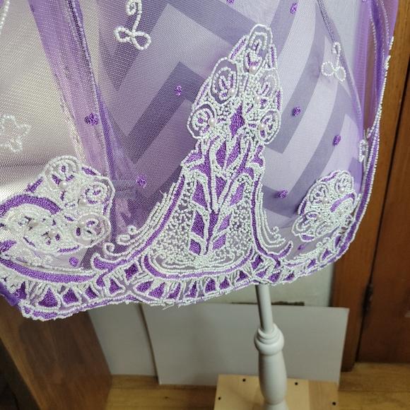 Womans Sheer Sterling Styles Purple Beaded Scarf Few issues on the back - Picture 2 of 12